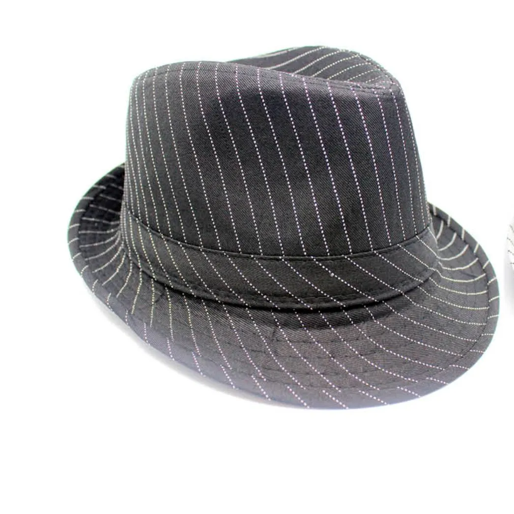 1920's Gangster Stripy Fedora Trilby Hat - Black