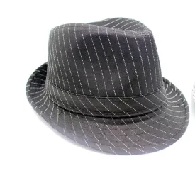 1920's Gangster Stripy Fedora Trilby Hat - Black
