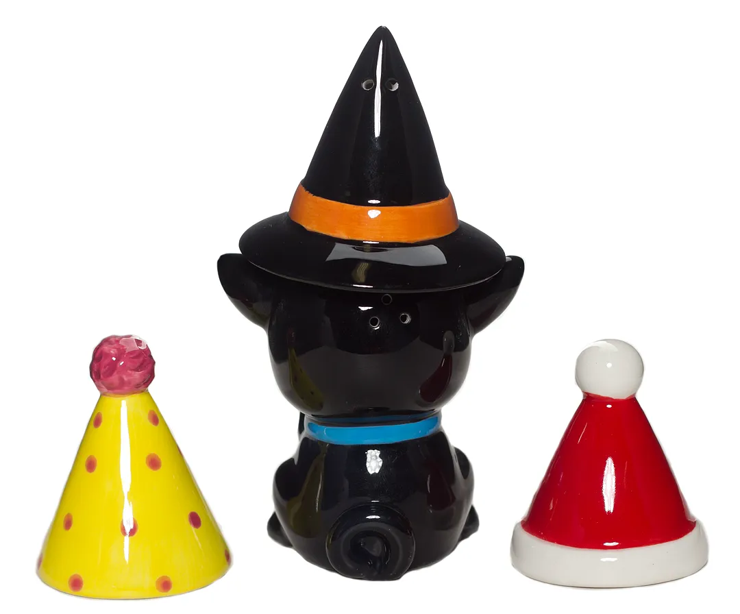 A HAT FOR ANY OCCASION CAT SALT & PEPPER SHAKERS