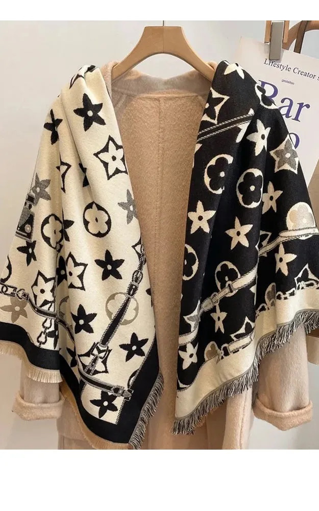 AS531 FLOWER PATTERN SQUARE OVERSIZED SCARF