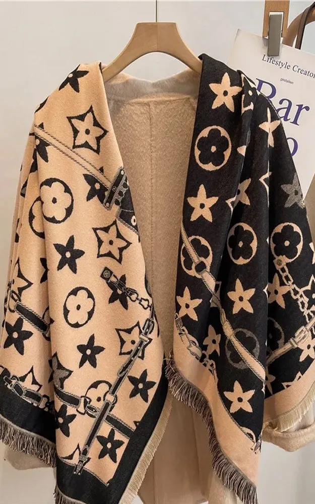 AS531 FLOWER PATTERN SQUARE OVERSIZED SCARF