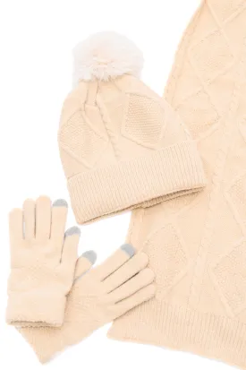 Beanie, Glove, and Scarf Set in Beige
