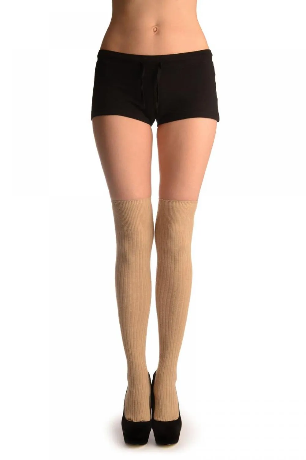 Beige Pinstripes Merino Wool Blend