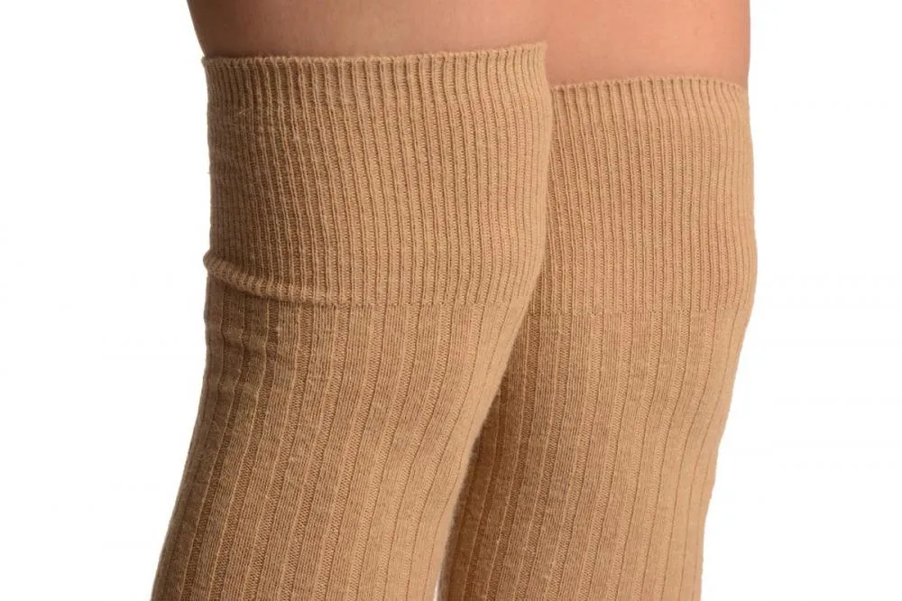 Beige Pinstripes Merino Wool Blend