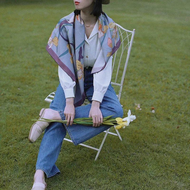 Chowxiaodou 16 Momme Iris Silk Twill Large Square Scarf 90*90