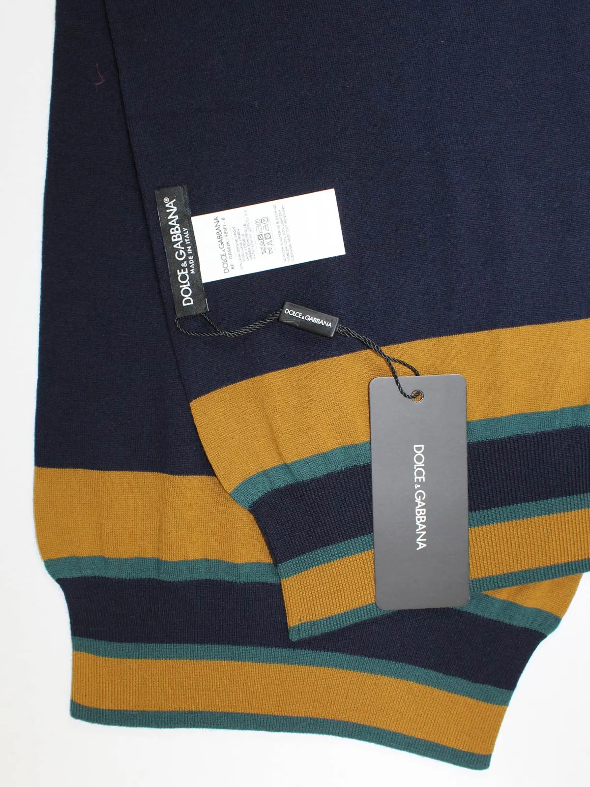 Dolce & Gabbana Scarf Navy Mustard - Wool Men Shawl FINAL SALE