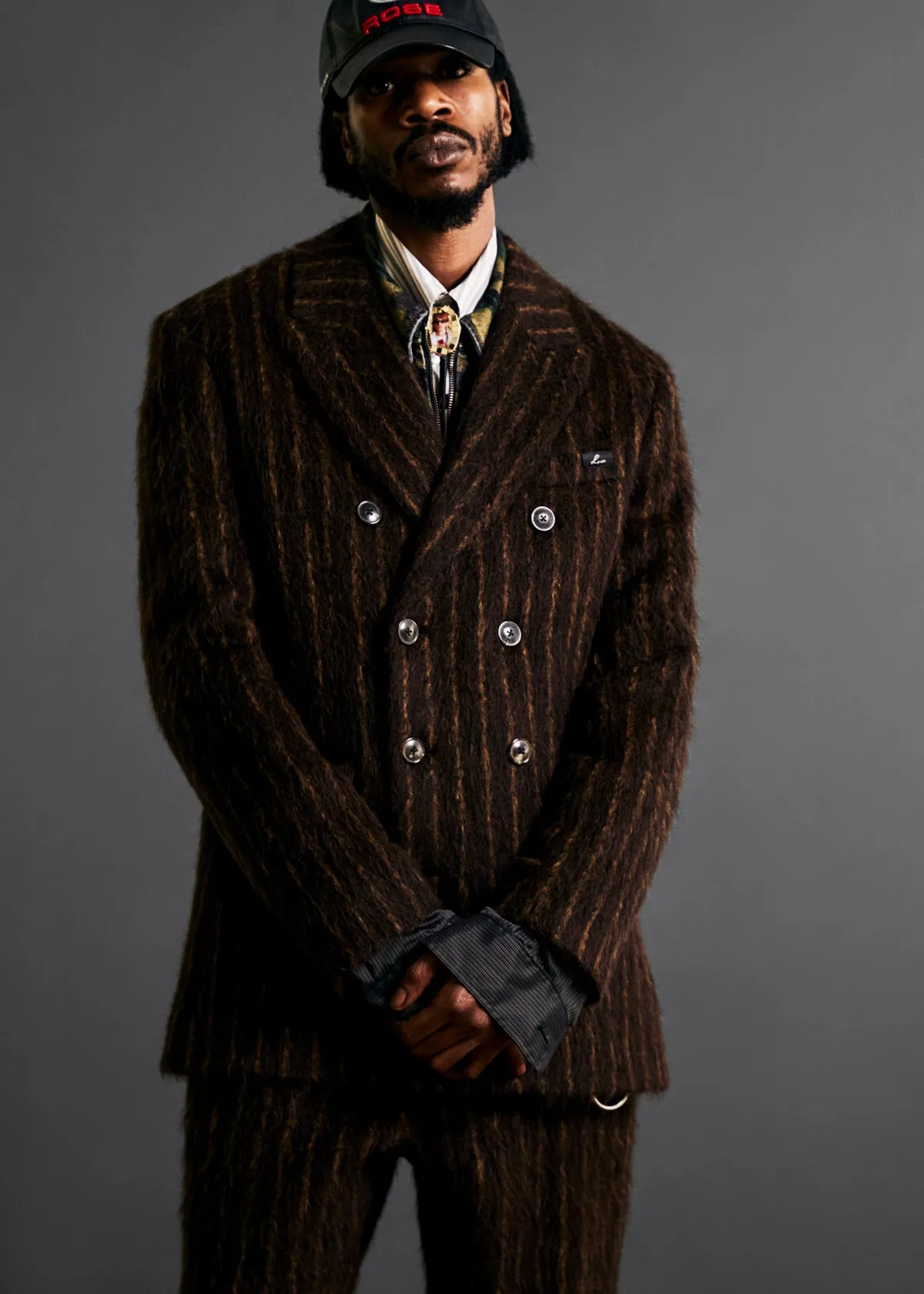 DOUBLE BREASTED SHORT COAT in BROWN-GOLD STRIPE