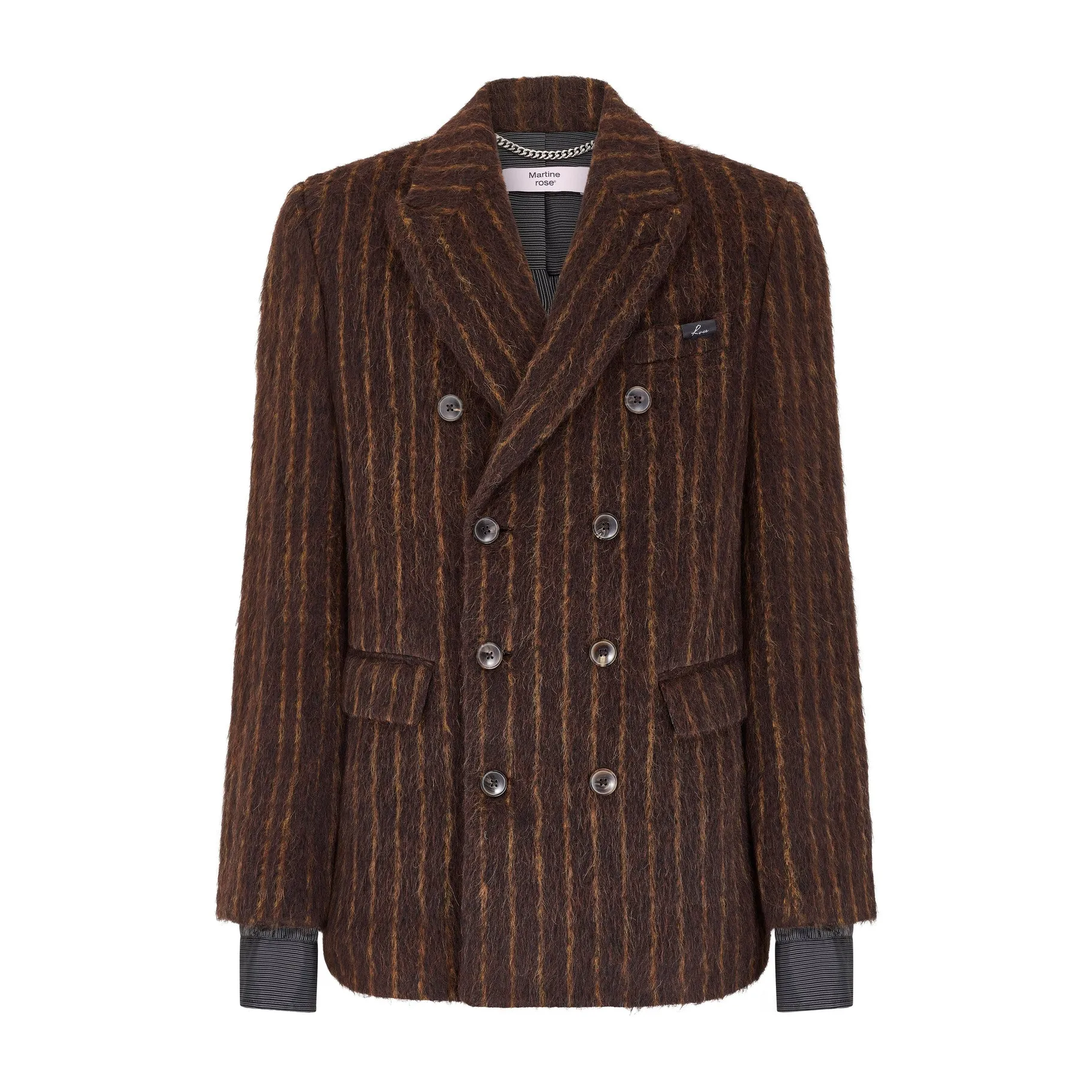 DOUBLE BREASTED SHORT COAT in BROWN-GOLD STRIPE