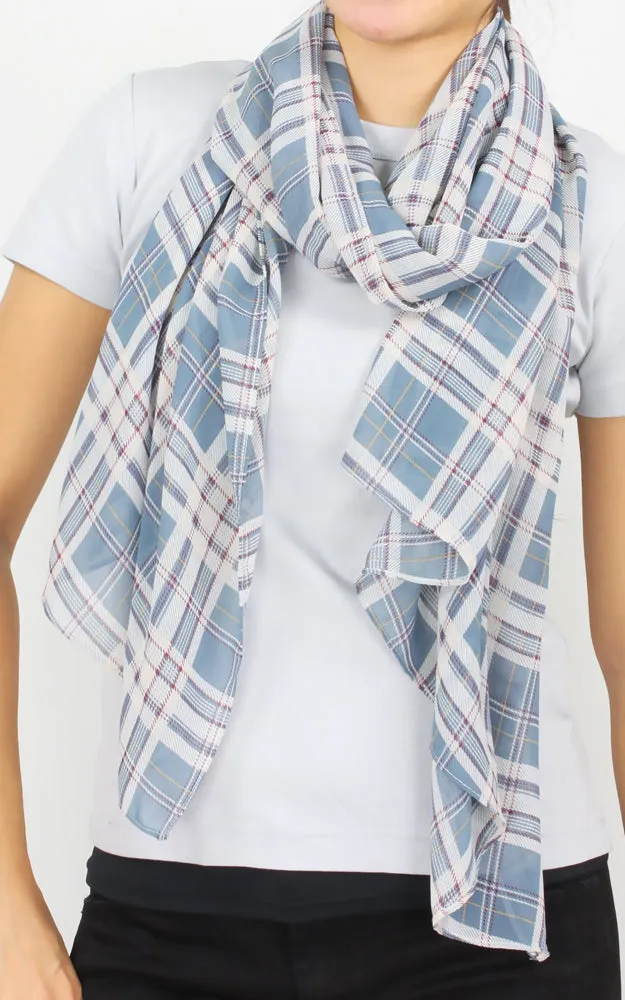 EAS9902 Plaid Print Georgette Oblong Scarf