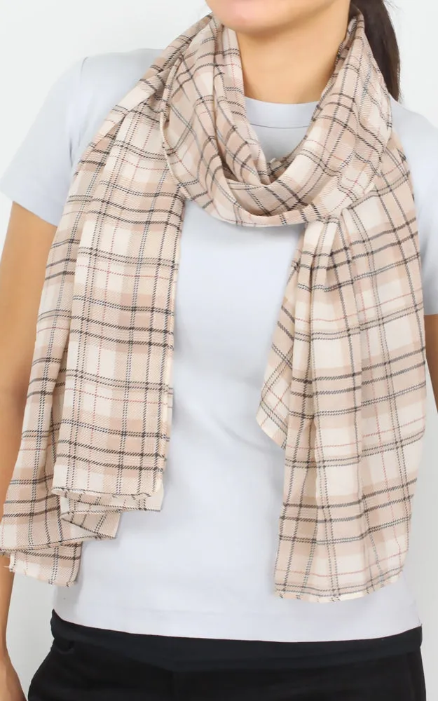 EAS9902 Plaid Print Georgette Oblong Scarf