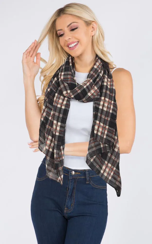 EAS9902 Plaid Print Georgette Oblong Scarf