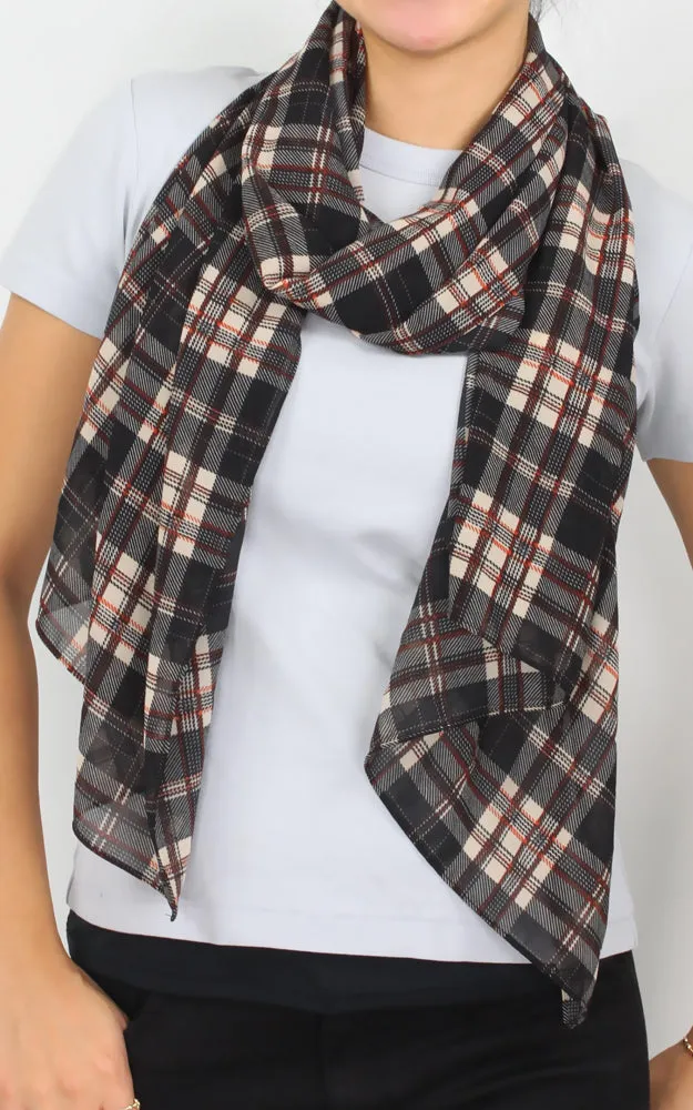 EAS9902 Plaid Print Georgette Oblong Scarf