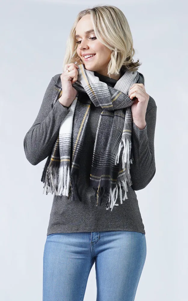 ESC10030 Plaid Soft Scarf w/Tassels