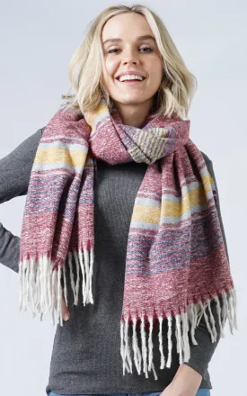 ESC10031 Multi Color Stripe Soft Scarf w/Tassels