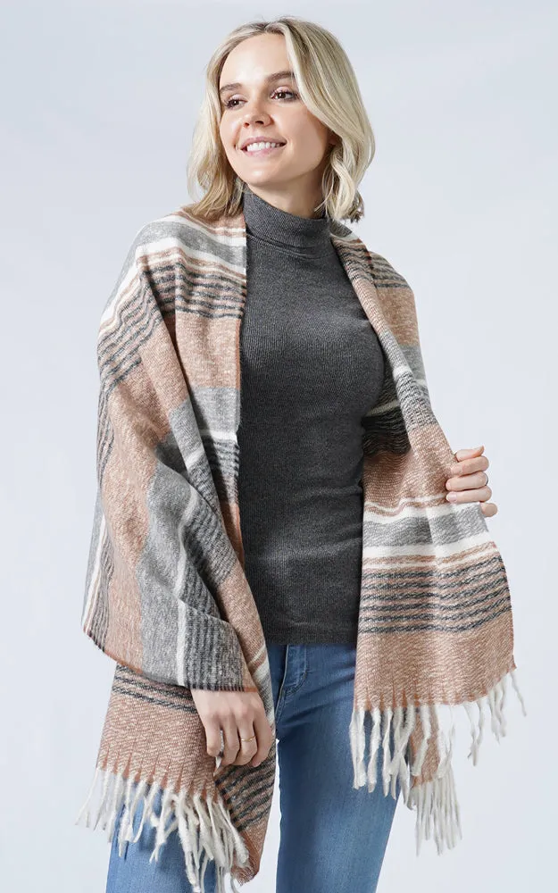 ESC10031 Multi Color Stripe Soft Scarf w/Tassels