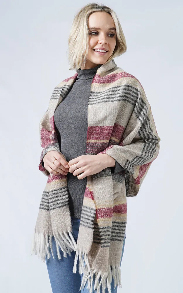 ESC10031 Multi Color Stripe Soft Scarf w/Tassels