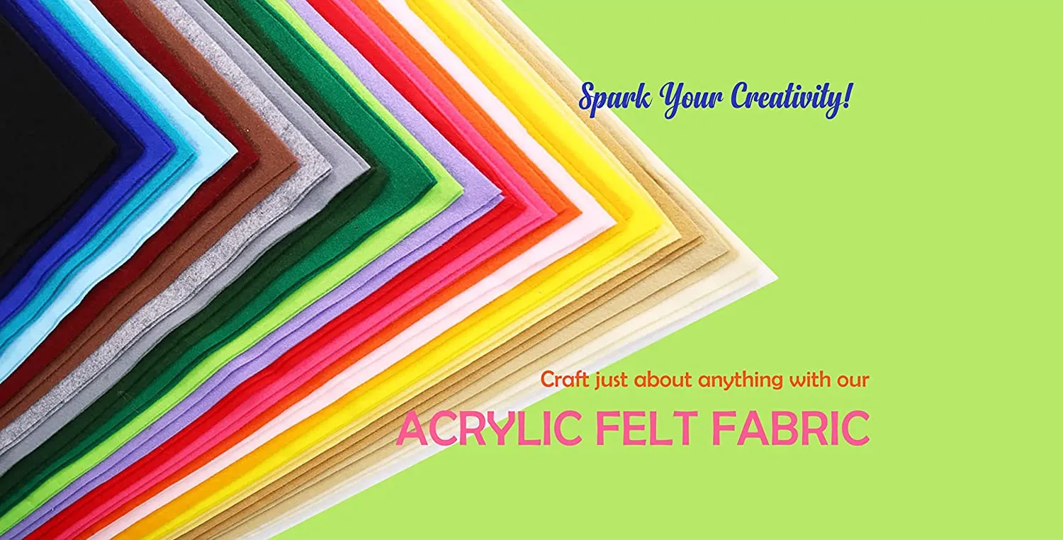 FabricLA 100% Acrylic Felt Fabric - Pre-Cut | 10x10 Inches | 24 Pieces| Multi-Colors