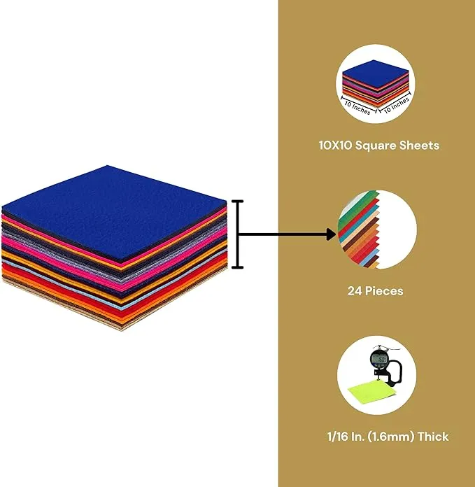 FabricLA 100% Acrylic Felt Fabric - Pre-Cut | 10x10 Inches | 24 Pieces| Multi-Colors