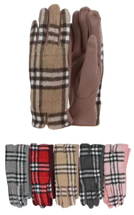 GOV0129 Plaid Smart Touch Gloves 12 Pairs (12prs Pack)