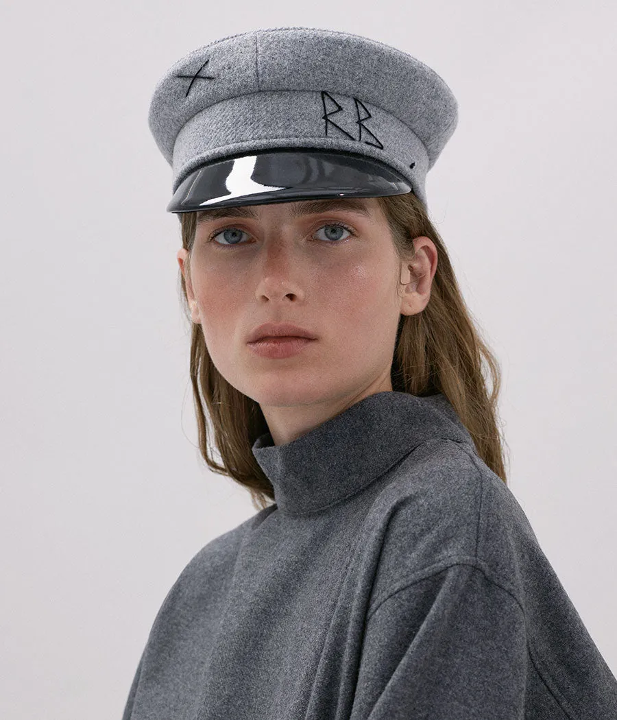 Grey Wool Baker Boy Cap
