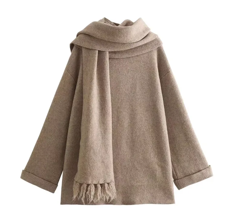 Islay - Cardigan with attached scarf