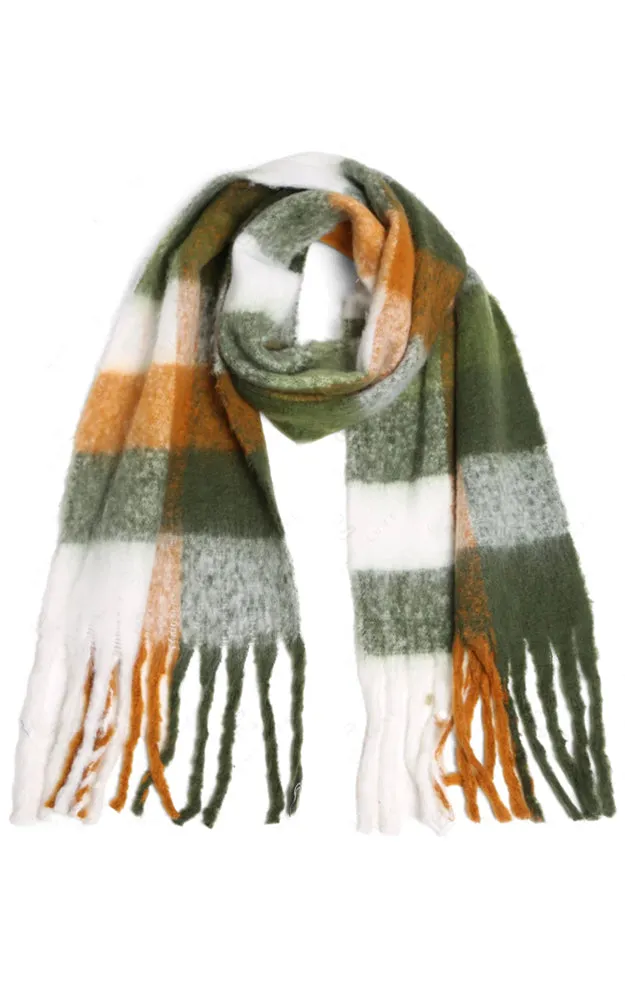 JS2411 CHECKERED OBLONG SCARF W/FRINGES