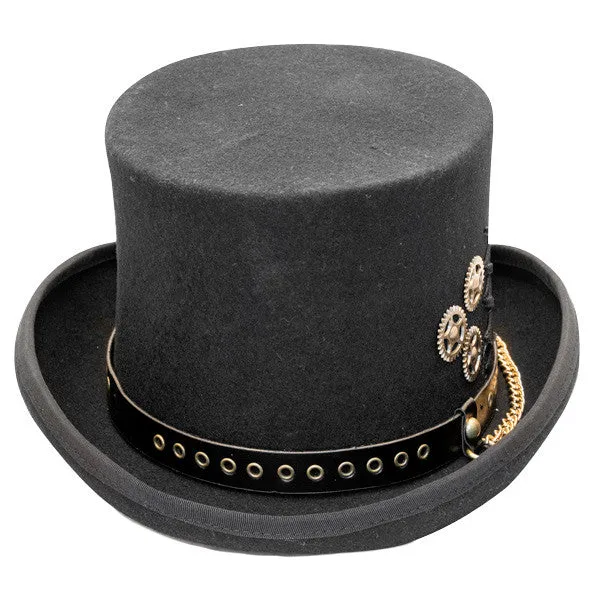 Kenny K - "The Conductor"  Steam Punk Wool Felt Top Hat w- Cogs