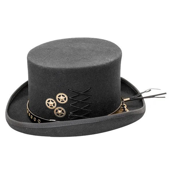 Kenny K - "The Conductor"  Steam Punk Wool Felt Top Hat w- Cogs