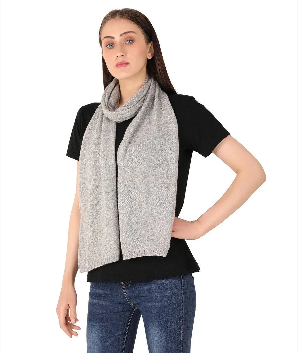 Kiraz - Vanilla Grey Lambswool & Nylon Knitted Scarf