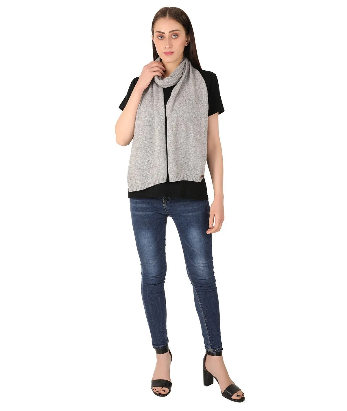 Kiraz - Vanilla Grey Lambswool & Nylon Knitted Scarf