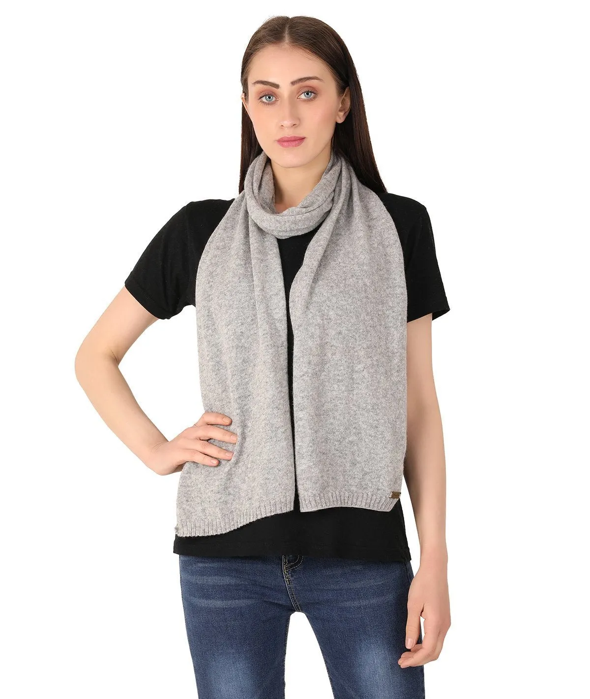 Kiraz - Vanilla Grey Lambswool & Nylon Knitted Scarf