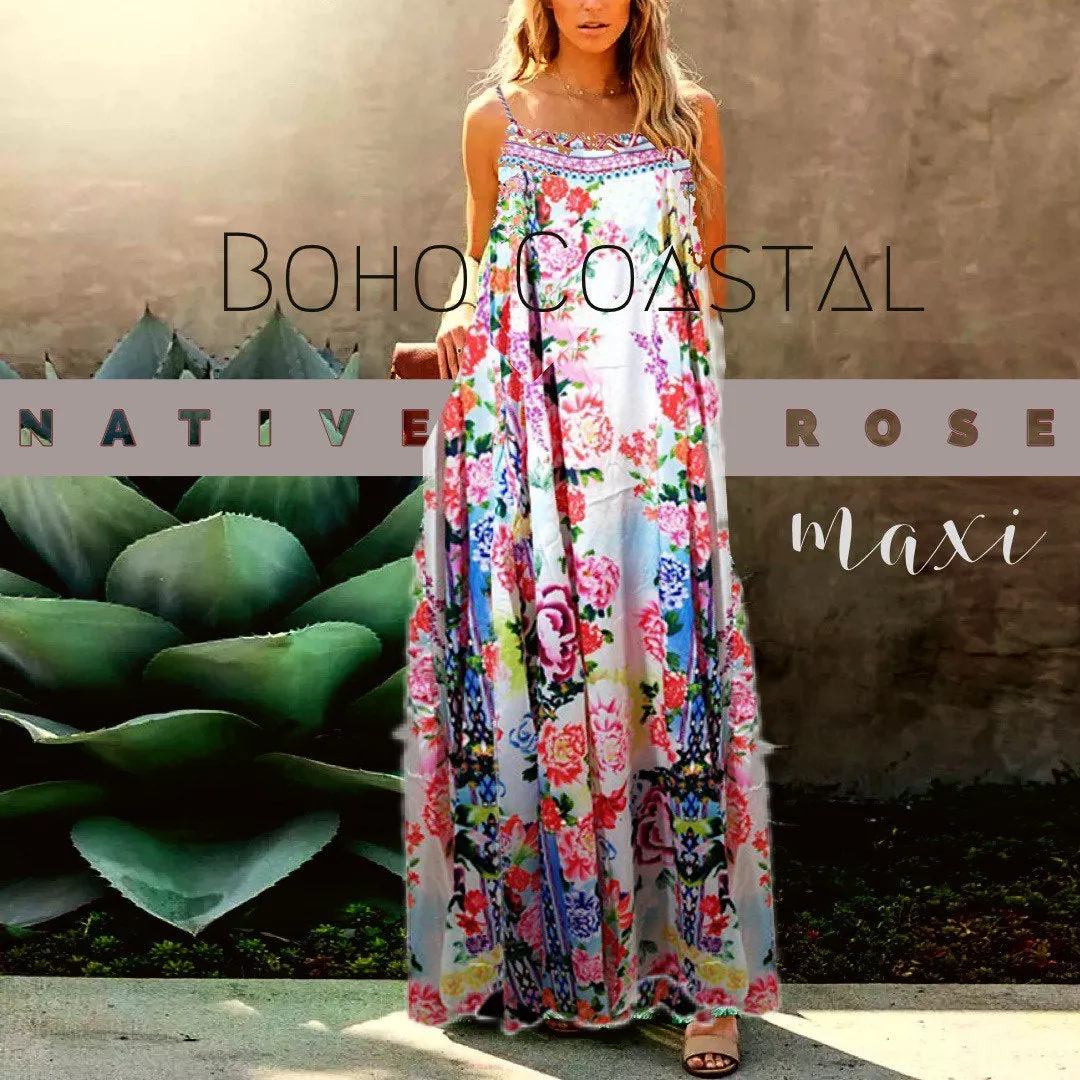 new Native Rose coastal maxi sundress wind whimsy beach cover-up S or L