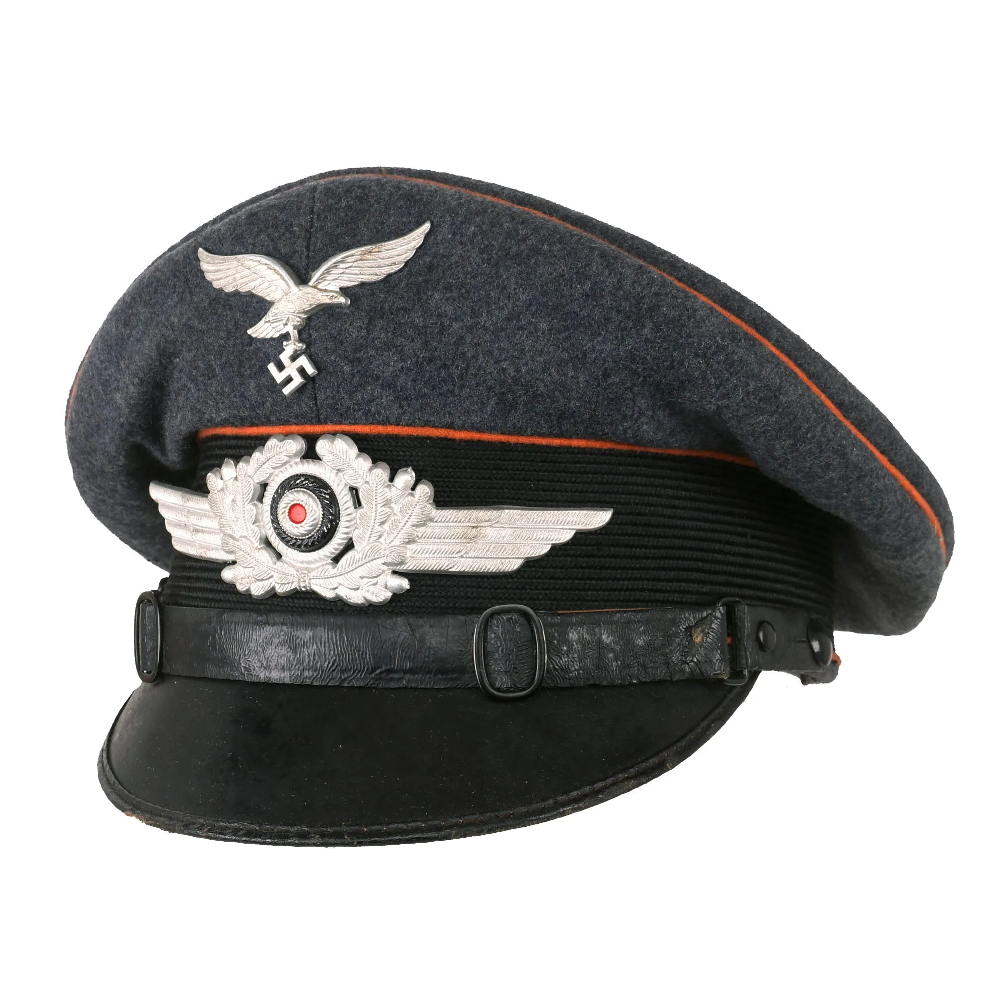 Original German WWII 1938 Dated Luftwaffe Signals Unit Marked EM/NCO Visor Cap by Franz Ritter - Size 56 ½