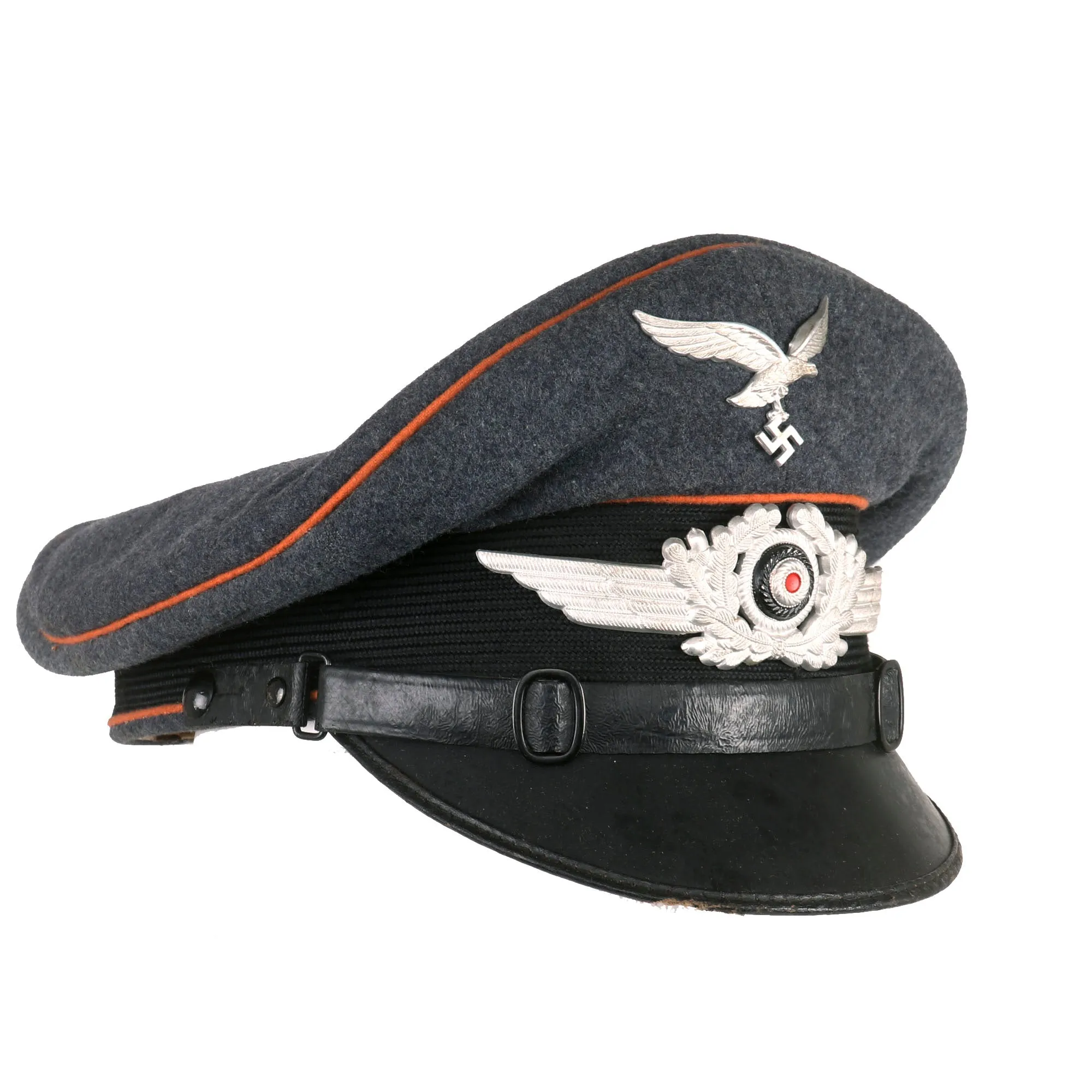 Original German WWII 1938 Dated Luftwaffe Signals Unit Marked EM/NCO Visor Cap by Franz Ritter - Size 56 ½