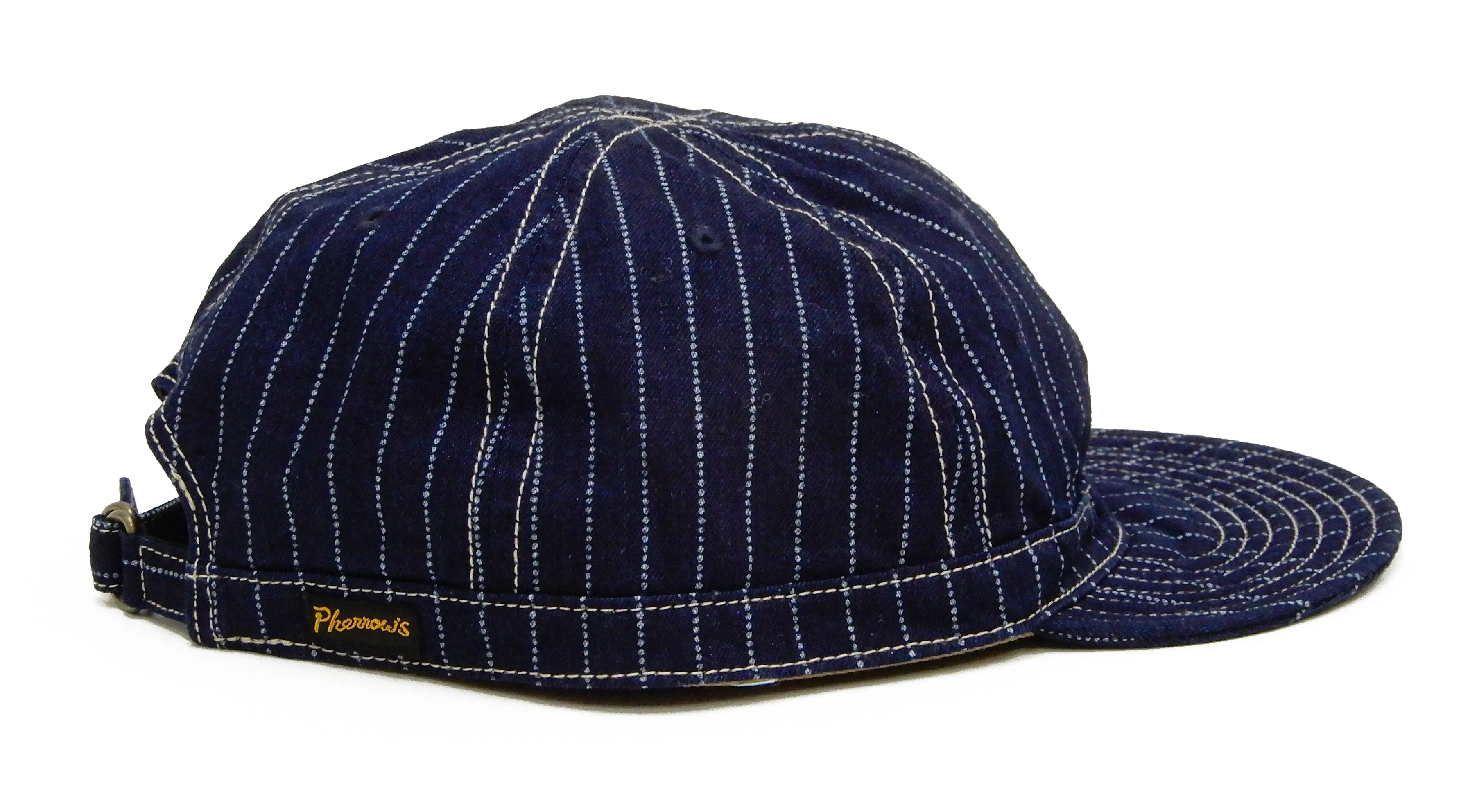 Pherrow's Workman Cap Men's Indigo Wabash Stripe Adjustable Working Hat PWCC1-W