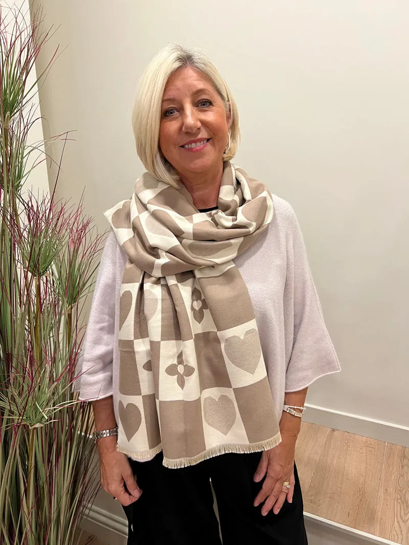 Queen of Hearts Scarf Taupe