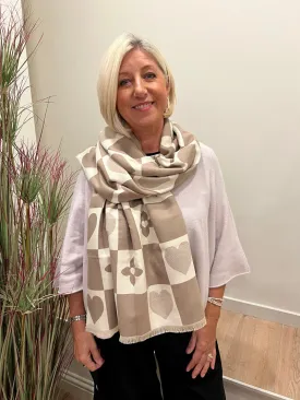 Queen of Hearts Scarf Taupe