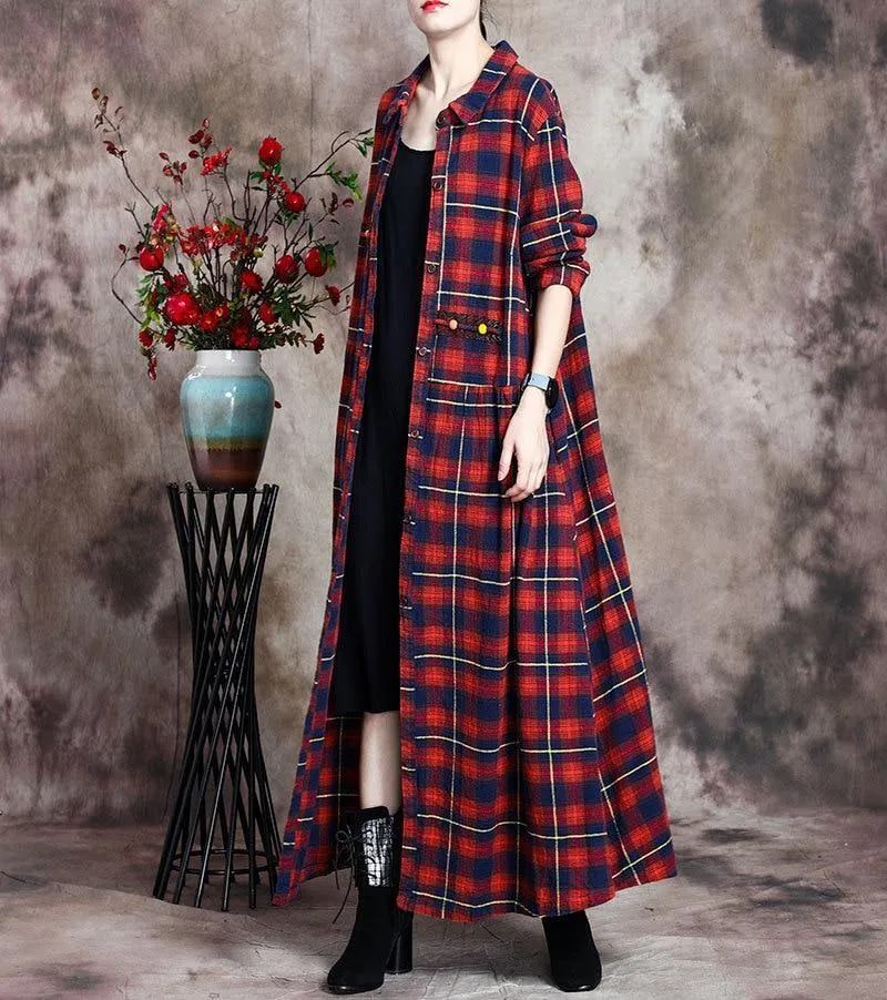 Retro Linen Plaid Shirt Dress | Nirvana