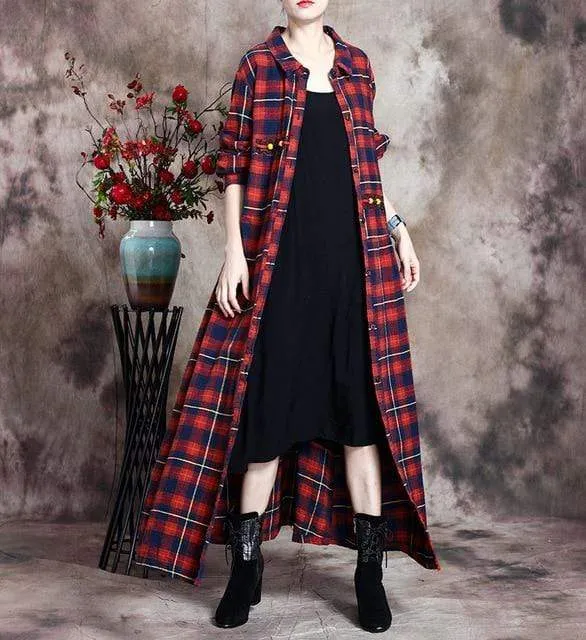 Retro Linen Plaid Shirt Dress | Nirvana