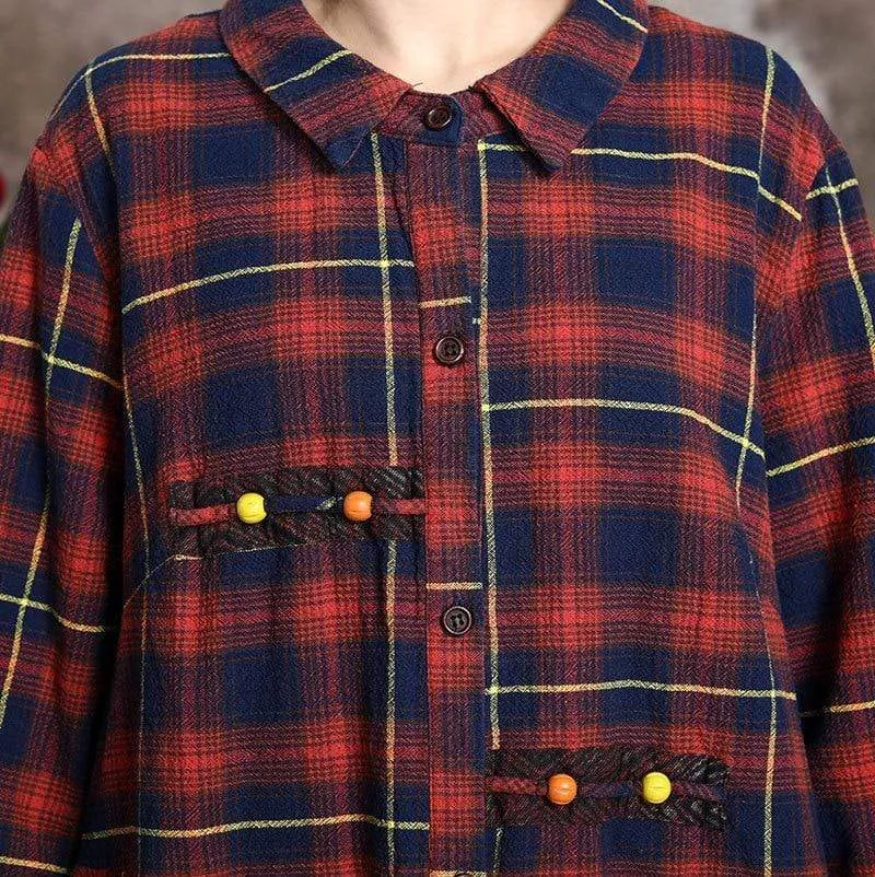 Retro Linen Plaid Shirt Dress | Nirvana