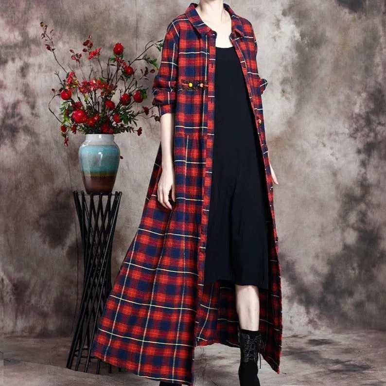 Retro Linen Plaid Shirt Dress | Nirvana