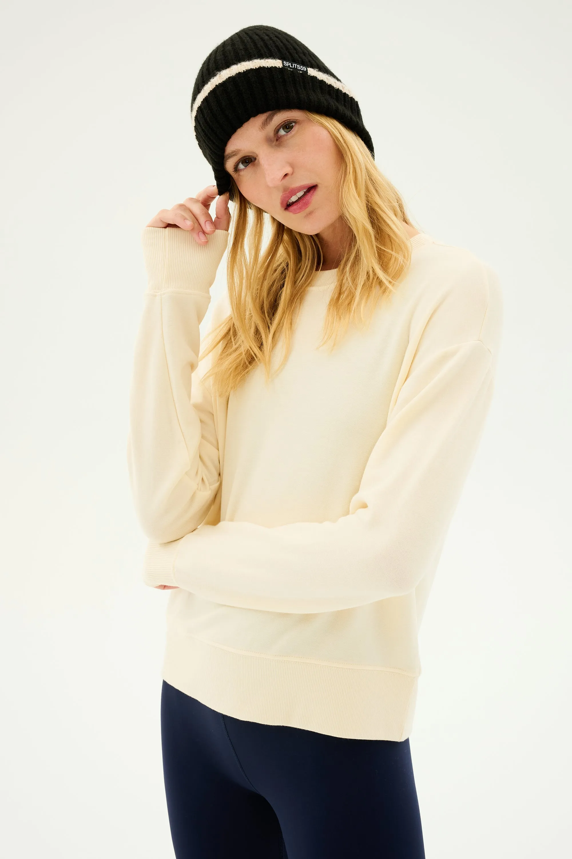 Rib Beanie - Black/Creme