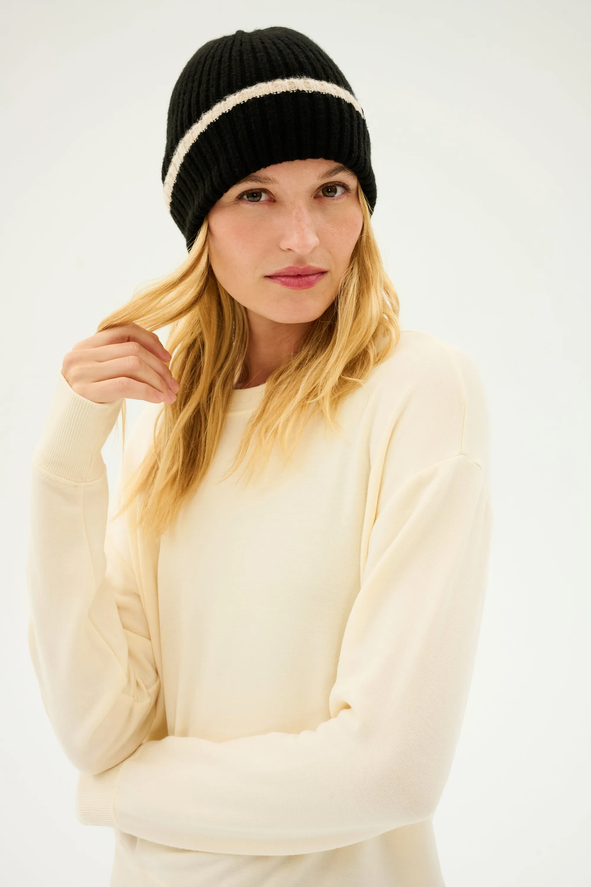 Rib Beanie - Black/Creme