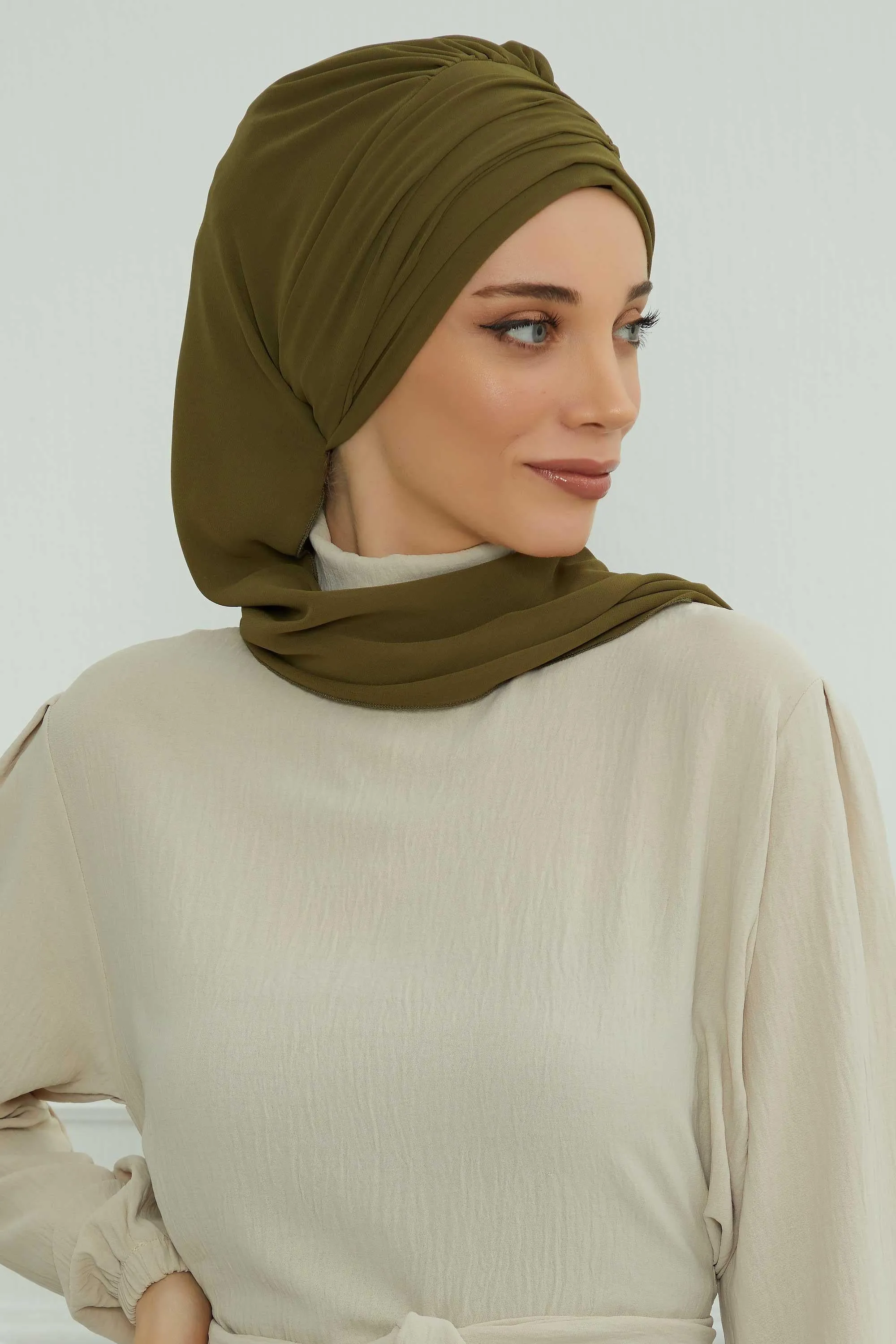Stylish Instant Turban with Elegant Gold Chain Detail made from High Quality Chiffon Fabric, Breathable Headscarf Turban For Women,HT-28