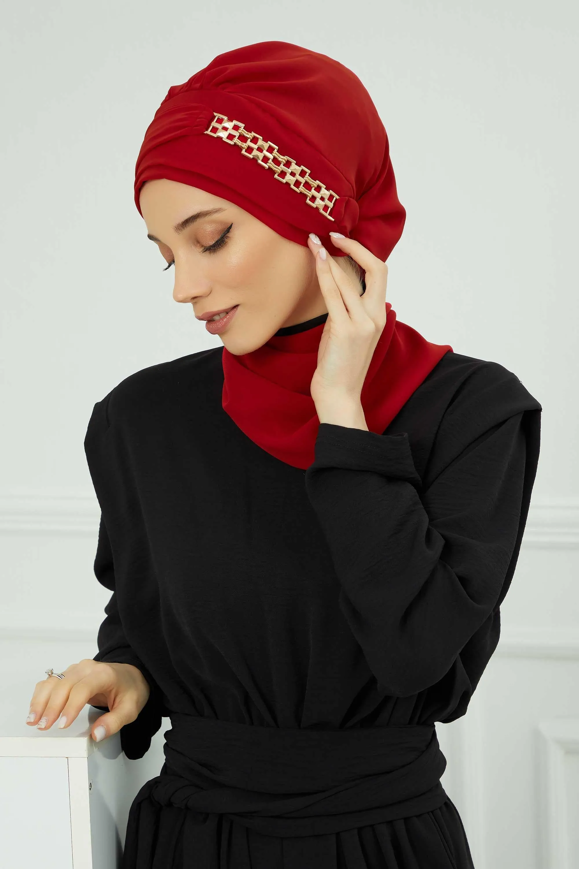 Stylish Instant Turban with Elegant Gold Chain Detail made from High Quality Chiffon Fabric, Breathable Headscarf Turban For Women,HT-28