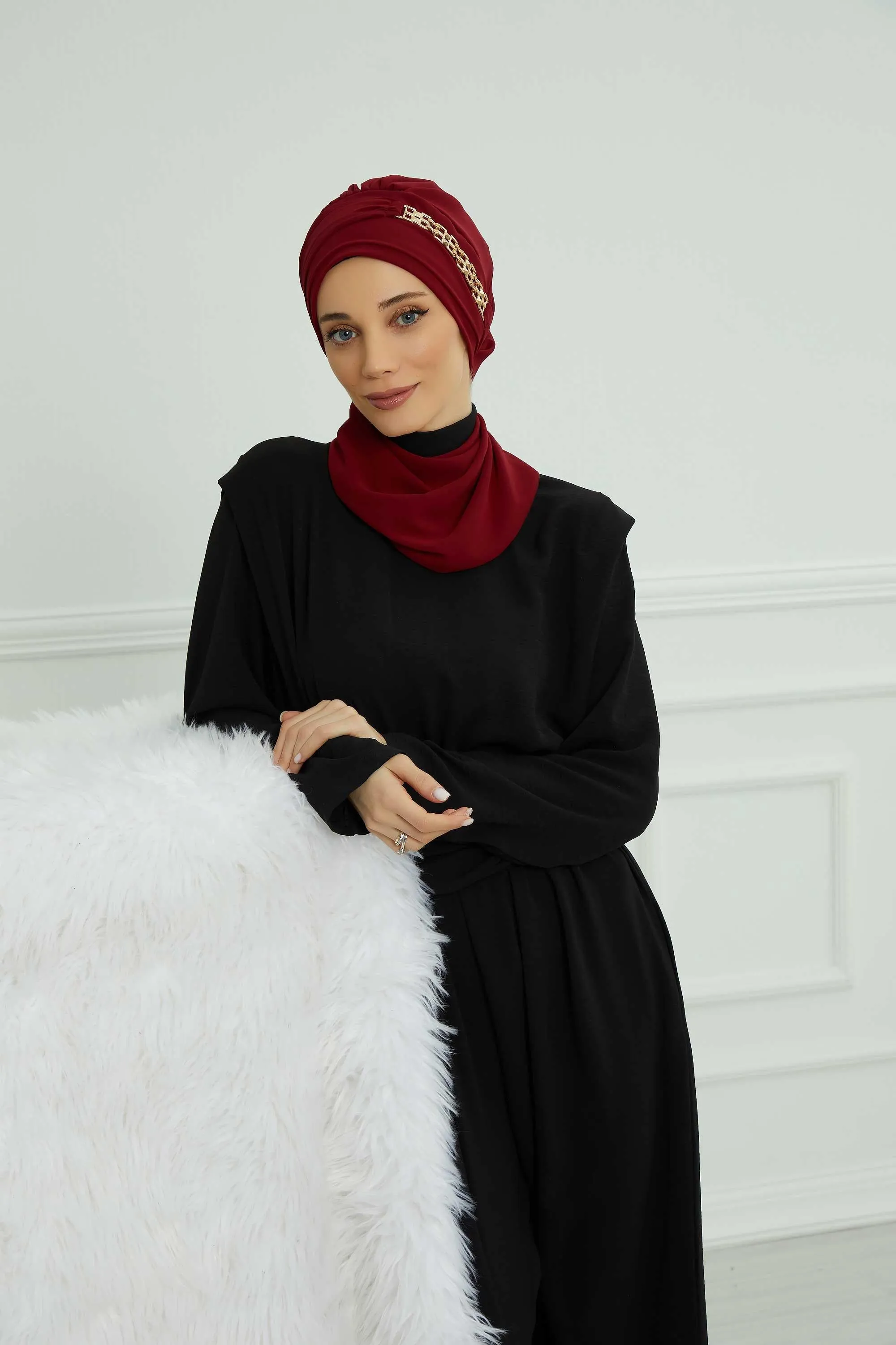 Stylish Instant Turban with Elegant Gold Chain Detail made from High Quality Chiffon Fabric, Breathable Headscarf Turban For Women,HT-28