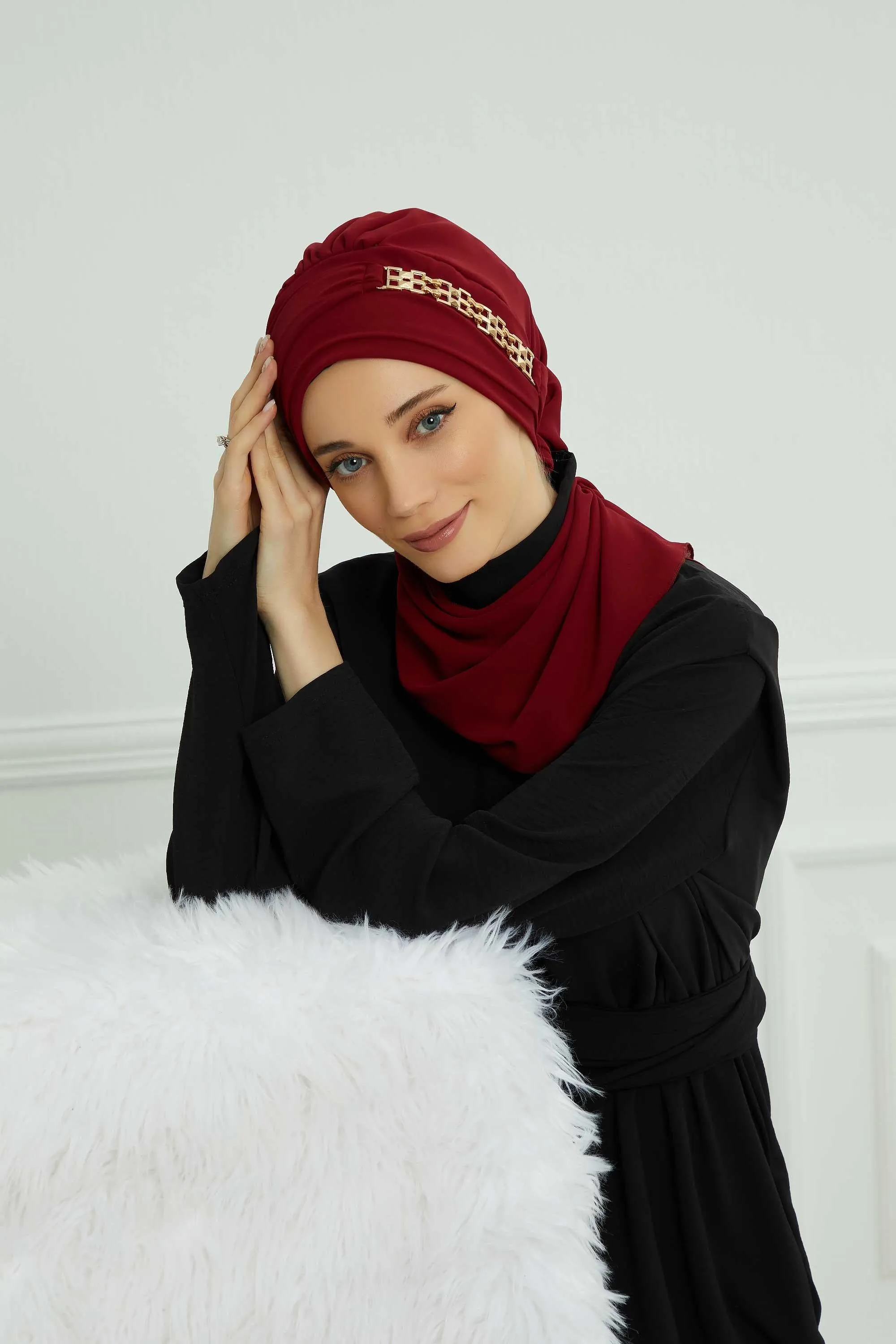 Stylish Instant Turban with Elegant Gold Chain Detail made from High Quality Chiffon Fabric, Breathable Headscarf Turban For Women,HT-28