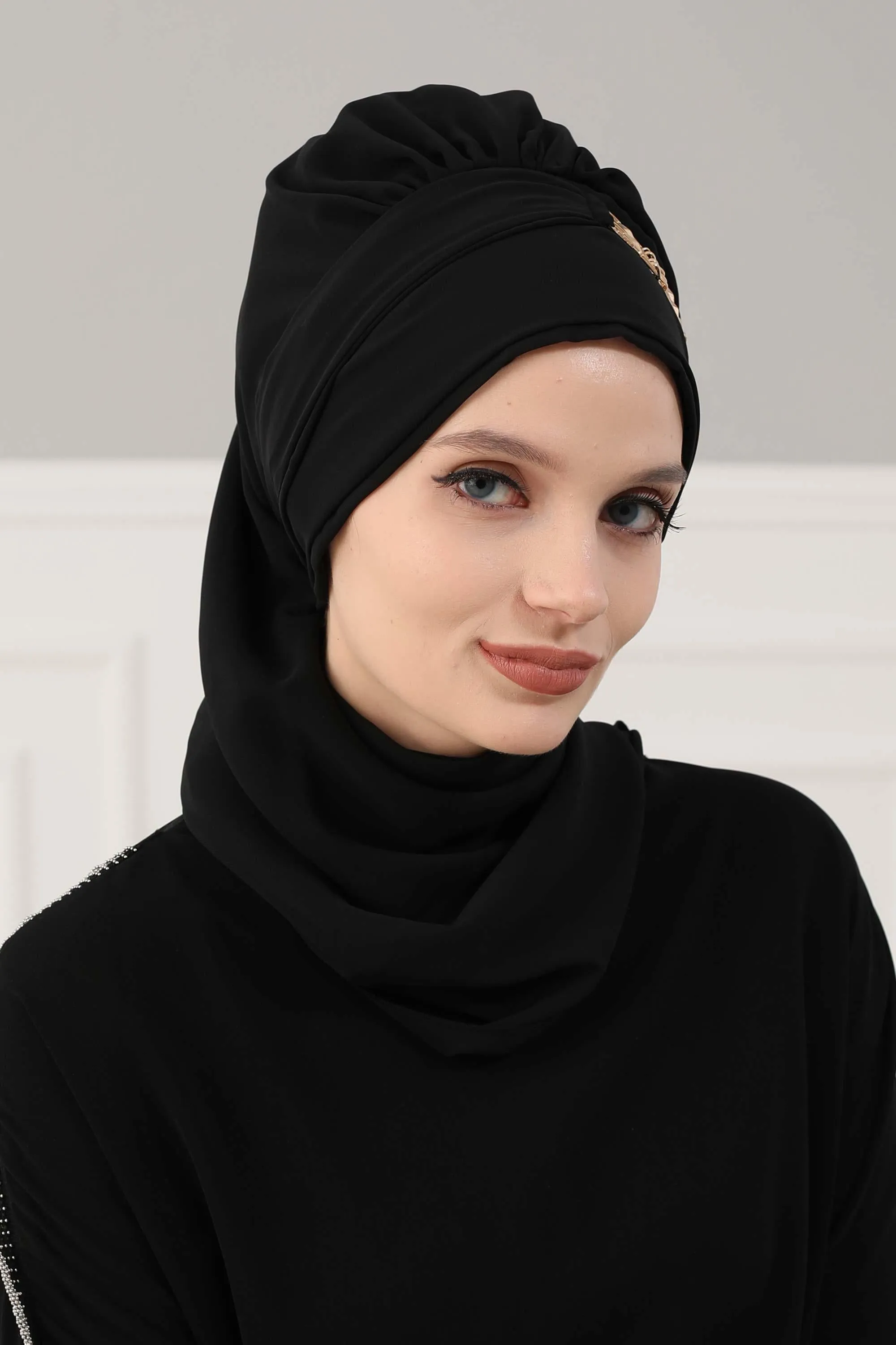 Stylish Instant Turban with Elegant Gold Chain Detail made from High Quality Chiffon Fabric, Breathable Headscarf Turban For Women,HT-28