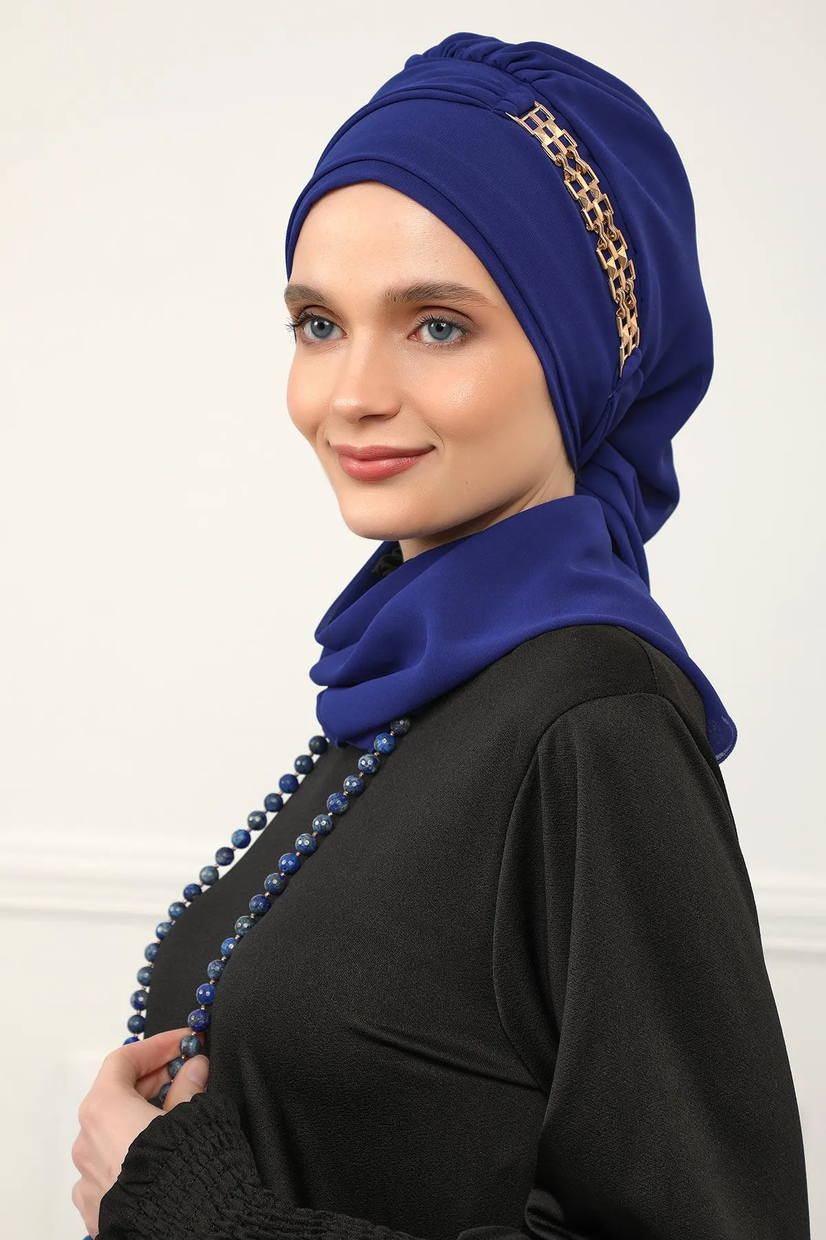 Stylish Instant Turban with Elegant Gold Chain Detail made from High Quality Chiffon Fabric, Breathable Headscarf Turban For Women,HT-28
