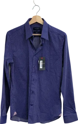 Ted Baker Navy Bouley Circle Print Slim Fit Shirt UK Size 15
